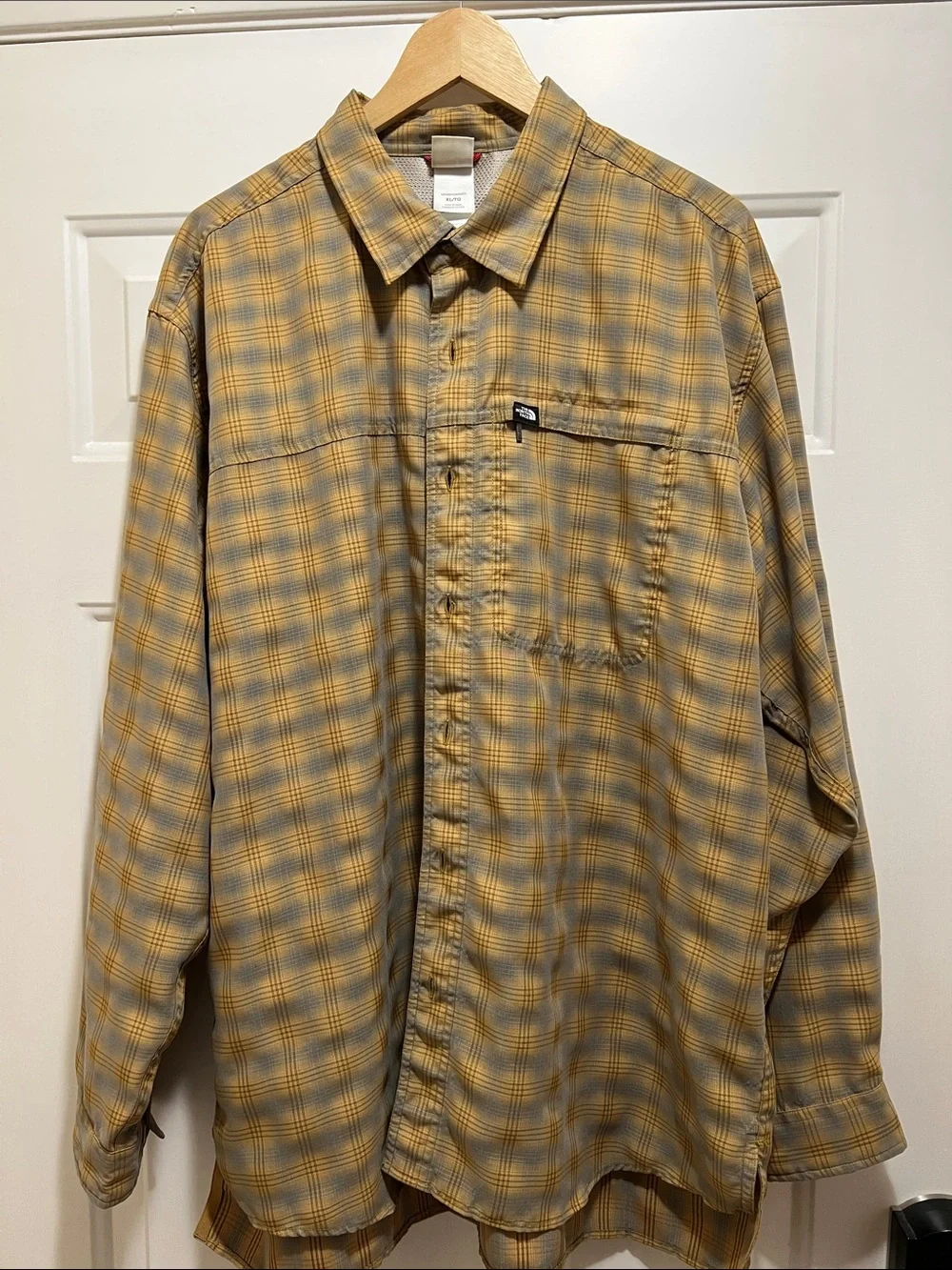 The North Face Mustard and Gray Plaid Button-Up Shirt